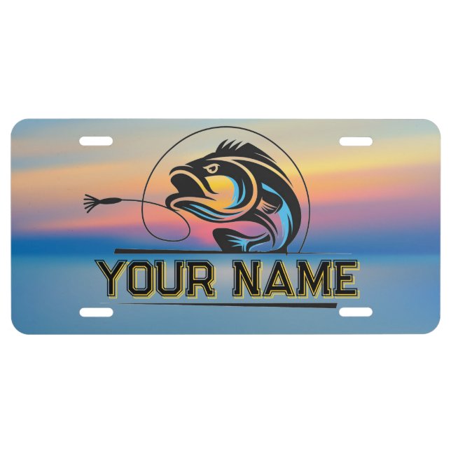 Custom Fishing-Themed with Personalized Name License Plate (Front)