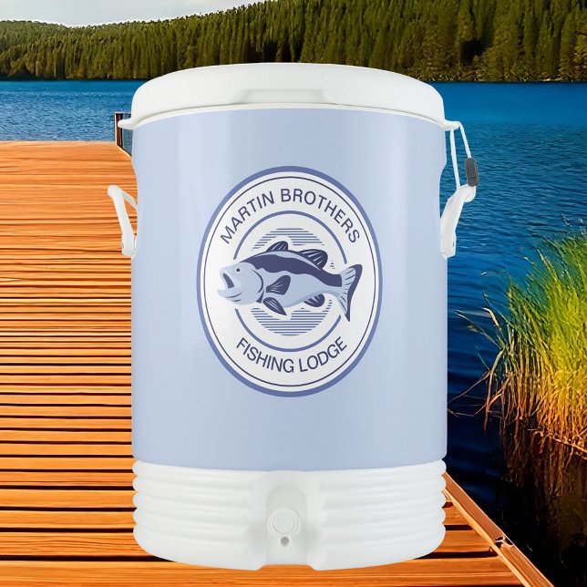 Custom Fishing Trip Blue Bass Lake Fisherman Beverage Cooler (Creator Uploaded)