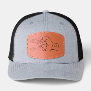 Custom Fist Bump Dad & Kids Names Leather Patch Hat
