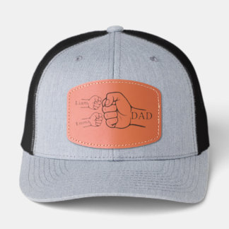 Custom Fist Bump Dad & Kids Names Leather Patch Hat