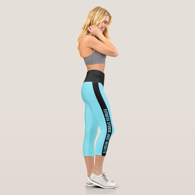 Custom Fitness Motto Black Stripe Electric-Blue Capri Leggings (Right)