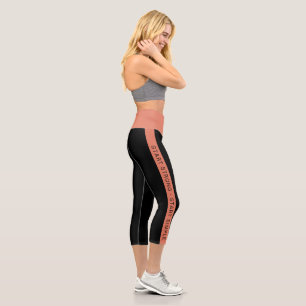 Custom Fitness Studio Slogan Orange Stripe Black Capri Leggings