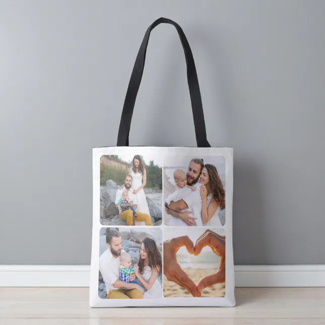 Custom Five Photo Personalized Double Sided Tote Bag | Zazzle