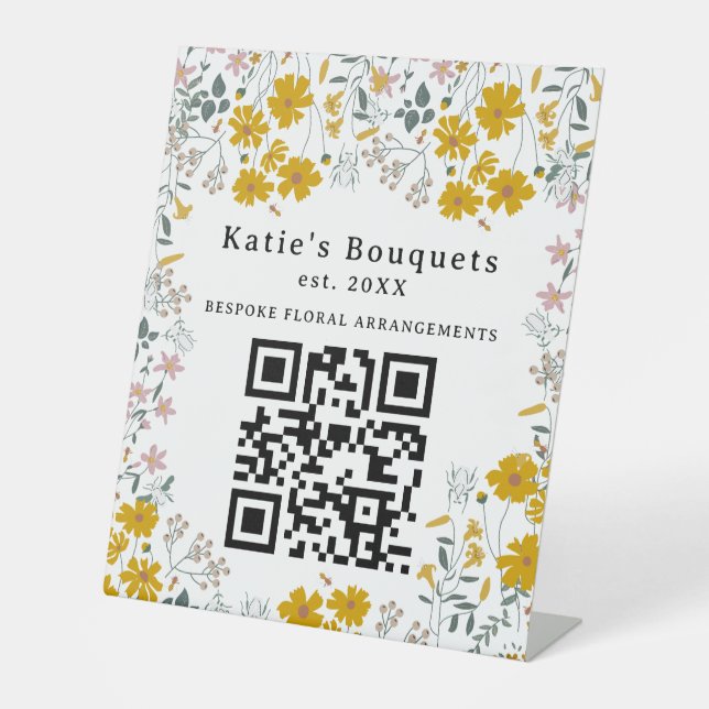 Custom Flag Booth Flower Market QR Code Pedestal Sign (Front)