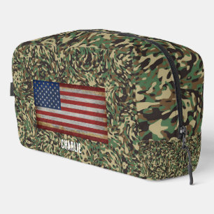 Custom Flag Camouflage Green Personalized Name Dopp Kit