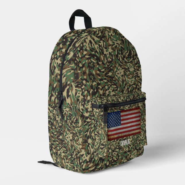 Custom Flag Camouflage Green Personalized Name Printed Backpack (Back Corner Left)