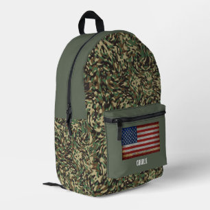 Custom Flag Camouflage Green Personalized Name Printed Backpack