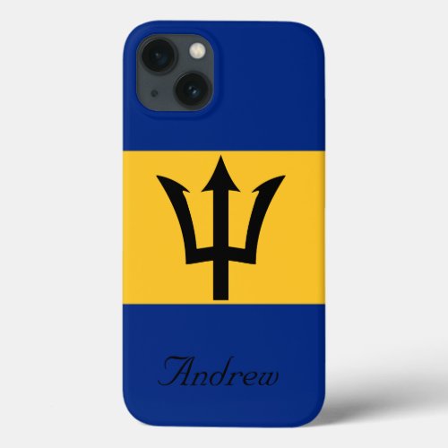 Custom Flag of Barbados Trident of Neptune iPhone 13 Case