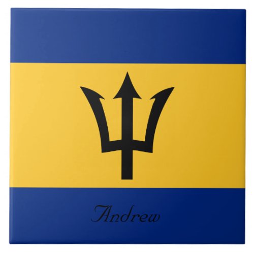 Custom Flag of Barbados Trident of Neptune Ceramic Tile