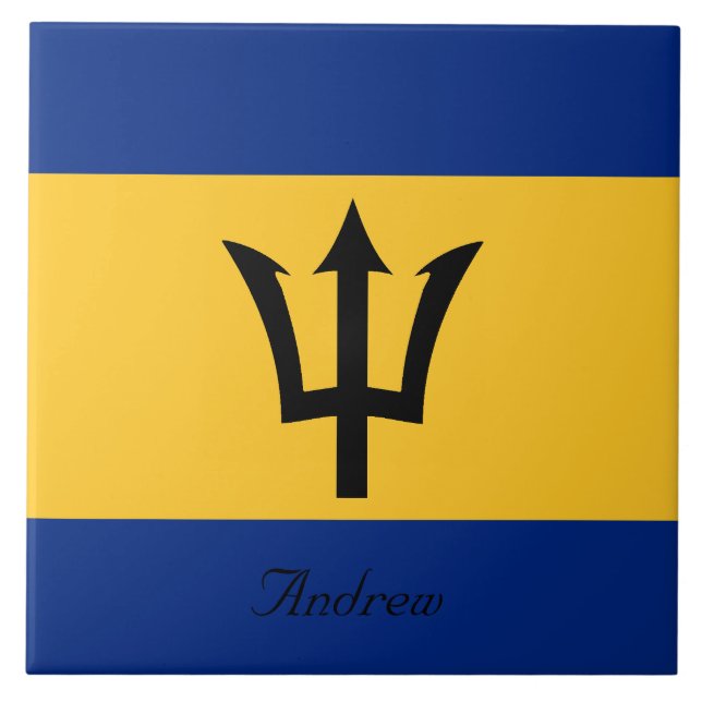 Custom Flag of Barbados Trident of Neptune Ceramic Tile (Front)