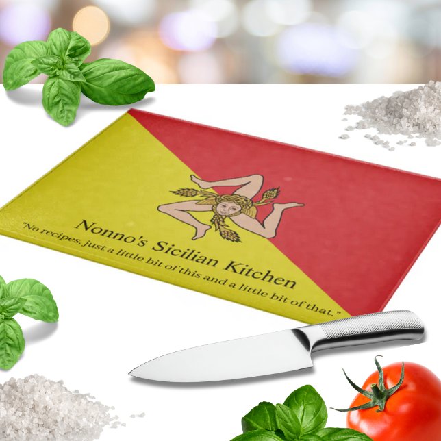 Custom Flag of Italy Sicily - Sicilian Kitchen Cutting Board (Flag of Sicily - Sicilian Kitchen Custom Wording Cutting Board)