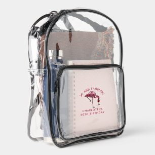 Custom Flamingo 50th Birthday Fifty and Fabulous Clear Backpack