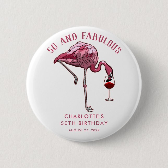 Custom Flamingo 50th Birthday Novelty Swag Button (Front)