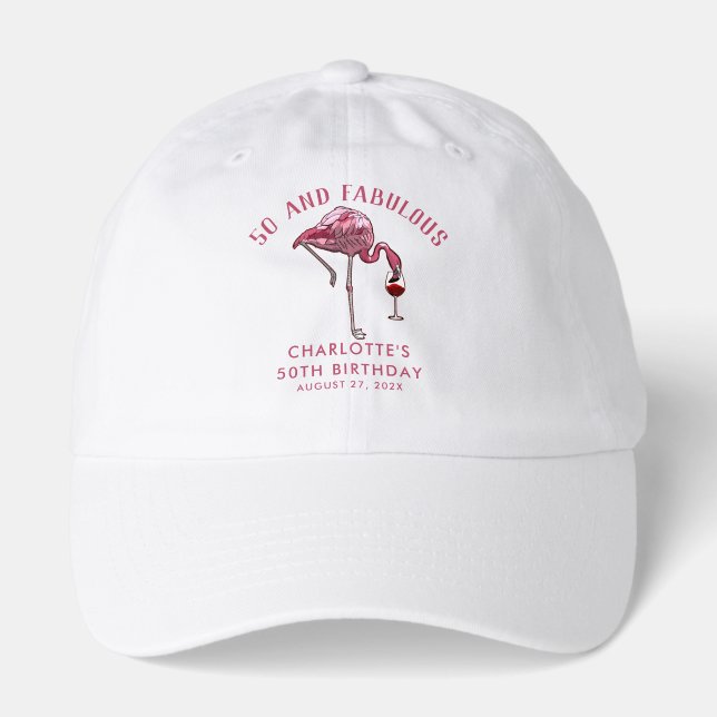 Custom Flamingo 50th Birthday Novelty Swag Hat (Front)