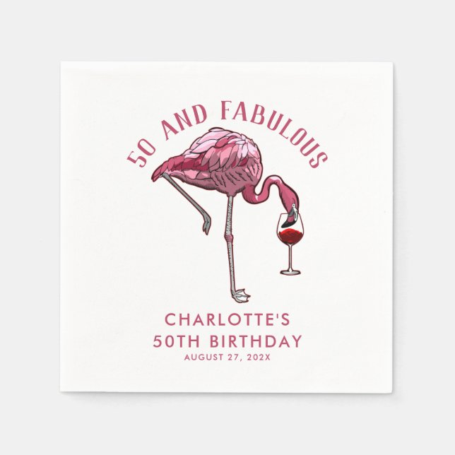 Custom Flamingo 50th Birthday Novelty Swag Paper Napkins (Front)