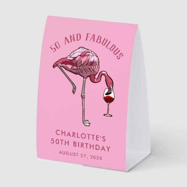 Custom Flamingo 50th Birthday Novelty Swag Paper Table Tent (Front)