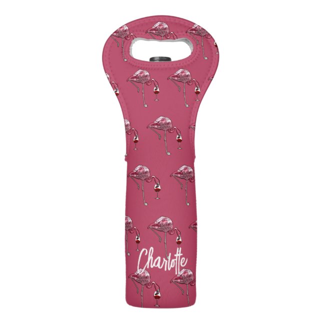 Custom Flamingo Wine Drinker Funny Beach Bag (Front)