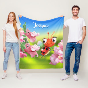 Custom Fleece blanket (50 x 60”) Ladybug flowers.