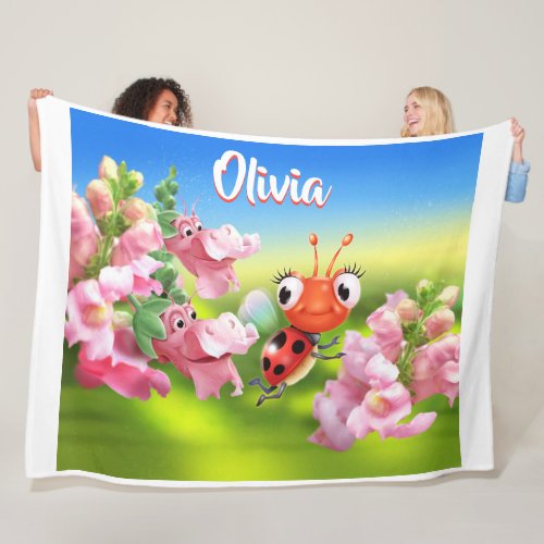 Custom Fleece blanket 80 x 60 Ladybug flowers