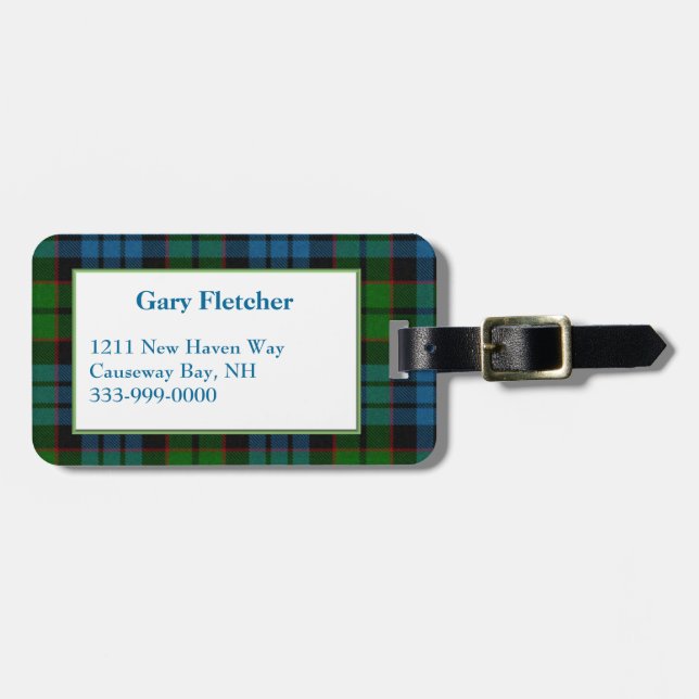 Custom Fletcher Tartan Plaid Luggage Tag (Front Horizontal)