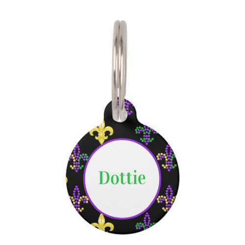 Custom Fleur de Lis Beads _ Black Pet ID Tag