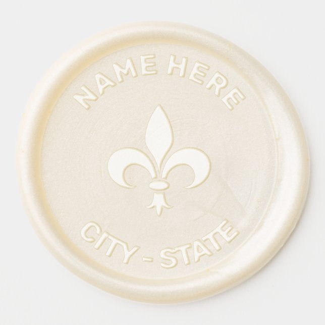 Custom Fleur de Lis Logo & Editable Text Wax Seal Sticker (Front)