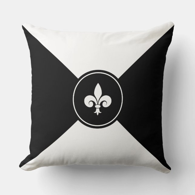 Custom Fleur de Lis on Black & White Throw Pillow (Front)