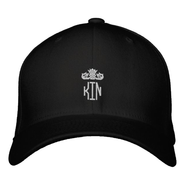 Custom Flexfit Wool Black King Text  Embroidered Baseball Cap (Front)