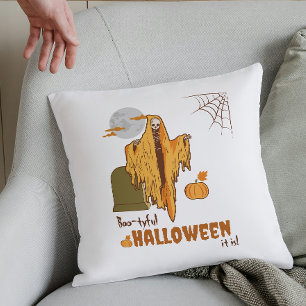 Custom Flirty Skeleton Funny Pumpkin Halloween Throw Pillow