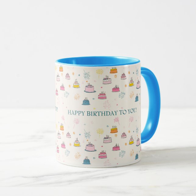 Custom Floating Cakes & Fireworks – Birthday Mug (Front Right)