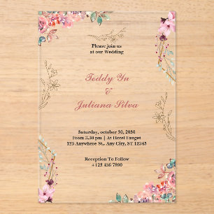Custom Floral acrylic wedding invitations