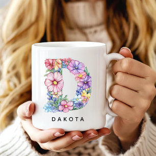 Custom Floral Alphabet Mug, Bridal Party Favors Coffee Mug