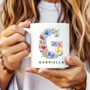 Custom Floral Alphabet Mug for Mom, Birthday Gift