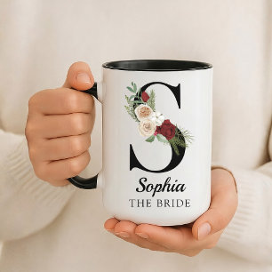 Custom Floral Alphabet Mug Gift for Bride Wife
