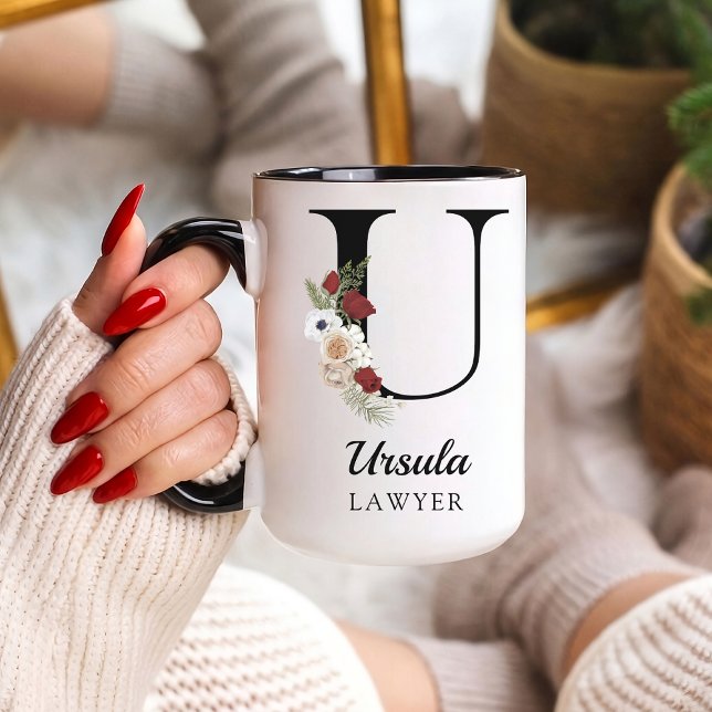 Custom Floral Alphabet Mug Gift for Lawyer Grads (Personalized Monogram Floral Alphabet Mug for Mom, Grandma, Teacher, Nurse, Lawyer or Bridesmaid)