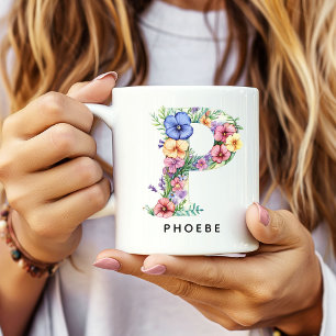 Custom Floral Alphabet Mug Gift for Wedding Favor