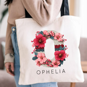 Custom Floral Alphabet Wedding Favor Graduation Tote Bag
