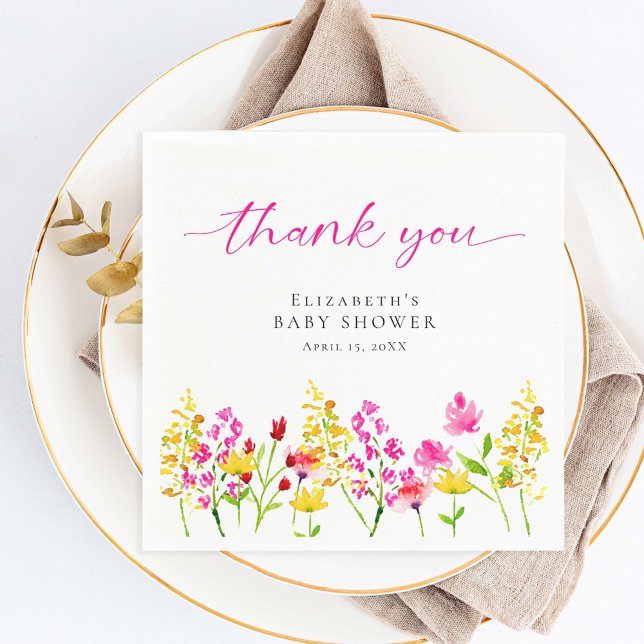 Custom Floral Baby Shower Pink Wildflowers  Napkins (Creator Uploaded)