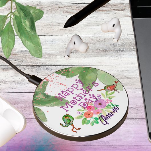 Custom Floral & Birds Mother's Day Wireless Charger