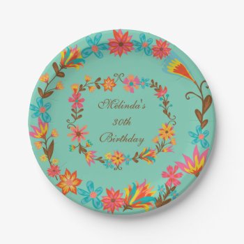 Custom Floral Birthday Paper Plate by birthdayTshirts at Zazzle