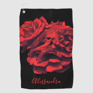 Custom Floral Black Red Roses Botanical Elegant  Golf Towel