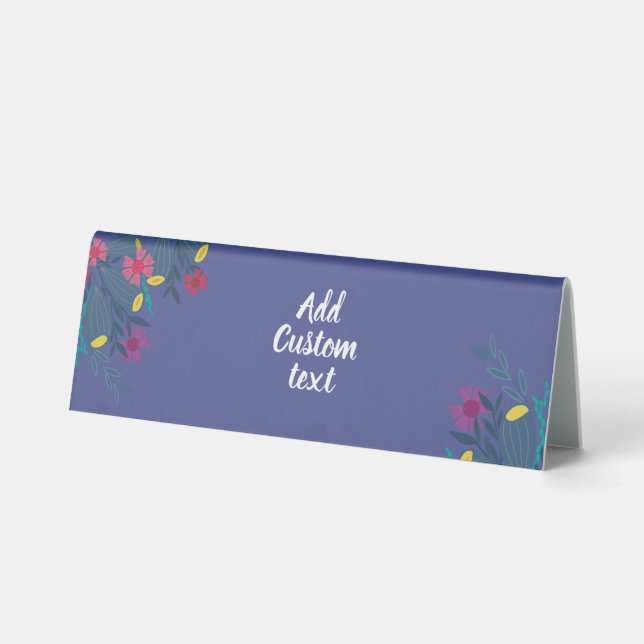 Custom floral blue pretty simple table tent (Front)