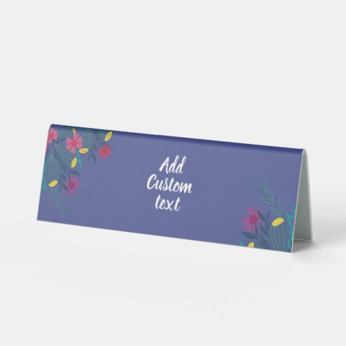Custom floral blue pretty simple table tent sign