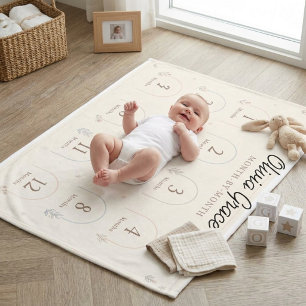 Custom Floral Boho Baby Milestone Personalized Blanket
