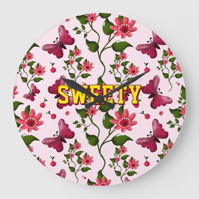 Custom floral butterfly pattern  large clock (Front)