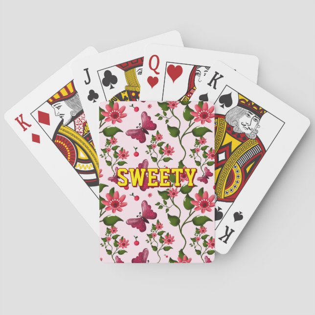 Custom floral butterfly pattern  poker cards (Back)