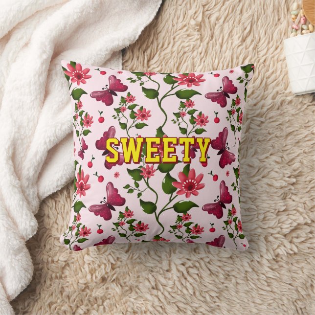 Custom floral butterfly pattern  throw pillow (Blanket)