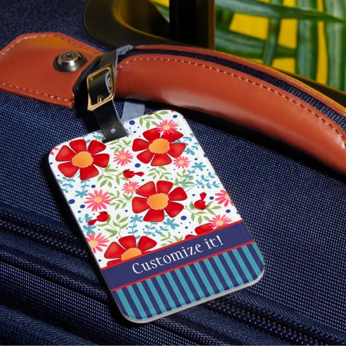 Custom Floral Cardinal Pattern Name Inspirivity Luggage Tag