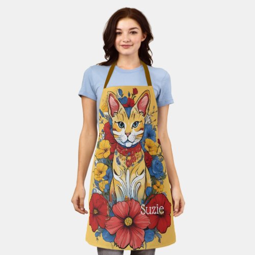 Custom Floral Cat Apron Cute Cat Design Pattern Apron