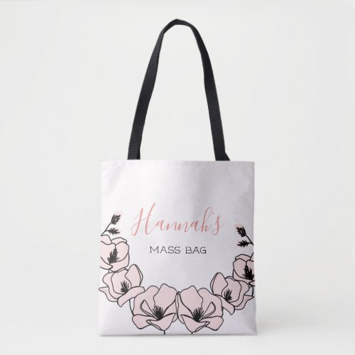 Custom Floral Catholic Quote Mass Tote Bag